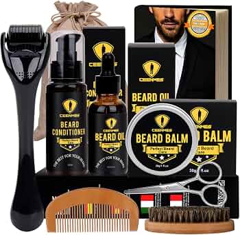 Ceenwes Upgraded Beard Grooming Kit - Conditioner, Oil, Brush, Comb, Balm,...